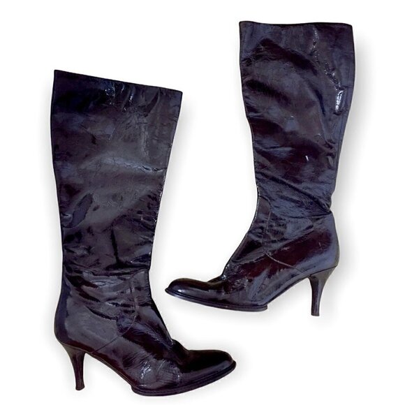 Duro Olowu bordeaux soft patent leather knee High boots size 39 eu - Picture 1 of 8